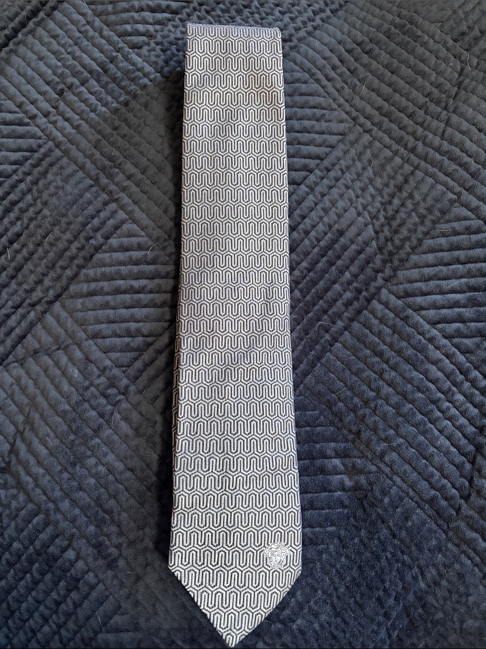 Versace blue and silver Patterned Silk Tie